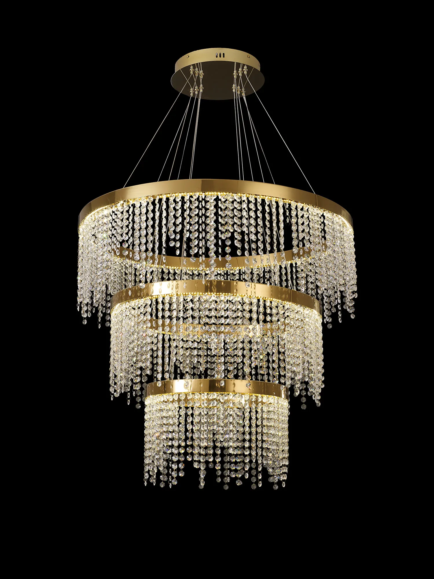 Bano French Gold Crystal Ceiling Lights Diyas Tiered Crystal Fittings